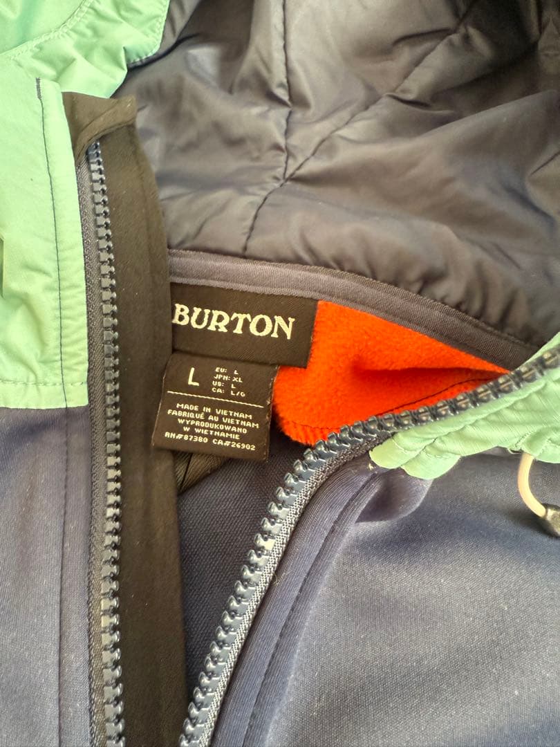 BURTON フード付きスノーボードウェア Lサイズ ネイビー/ミント