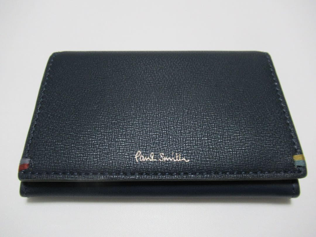 ポールスミス 新品！ハイライトステッチ牛革×床革名刺入れ カードケース 濃緑青