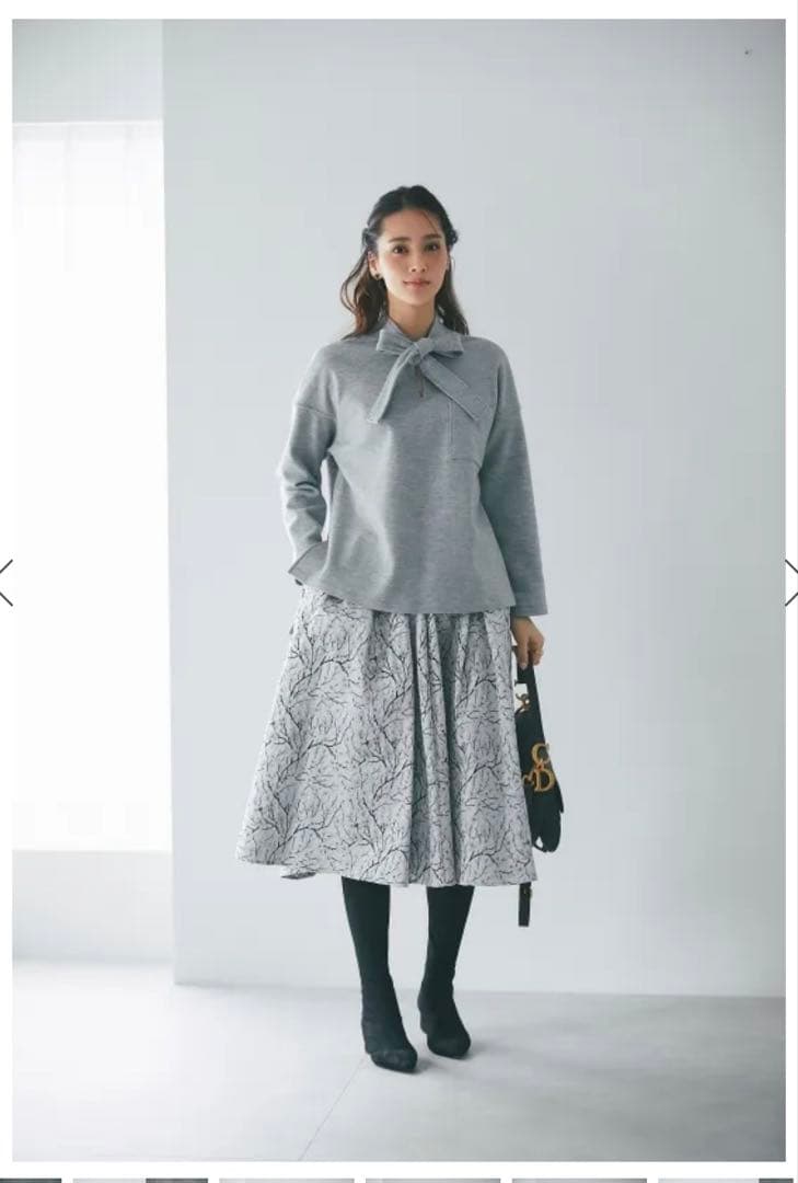 ボウタイウールトップス(グレー)S