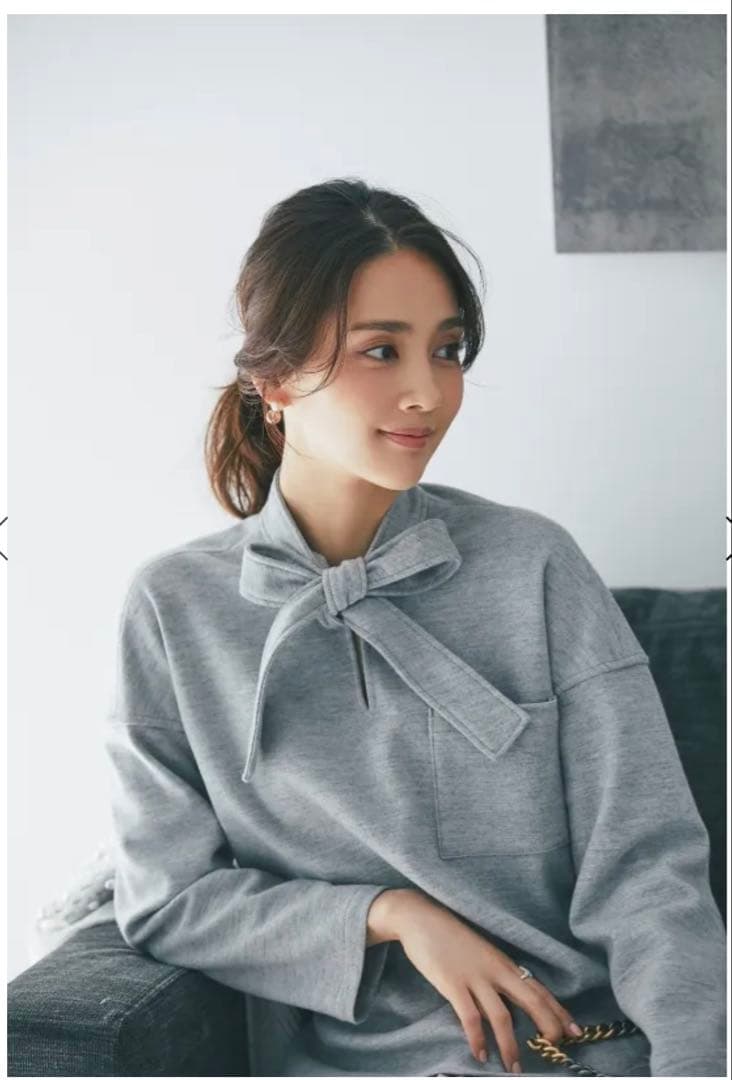 ボウタイウールトップス(グレー)S