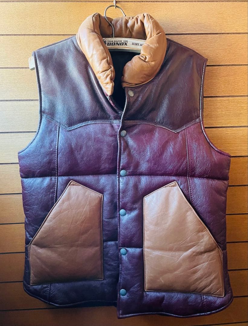 激レア ヴィンテージ 牛革 レザー ダウンベスト 本革 ブラウン キャメル