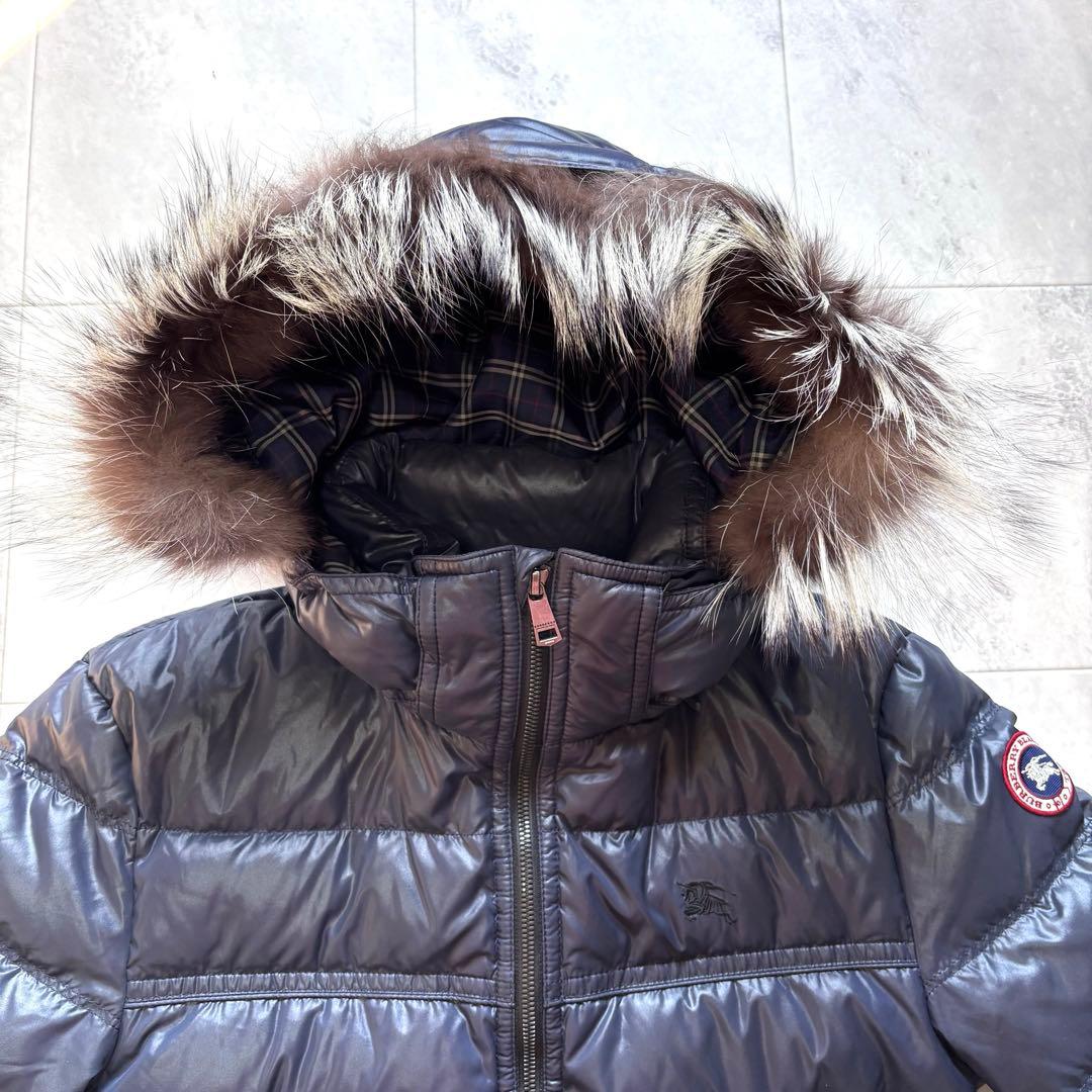 【美品】バーバリーブラックレーベル グースダウンジャケット シルバーフォックス