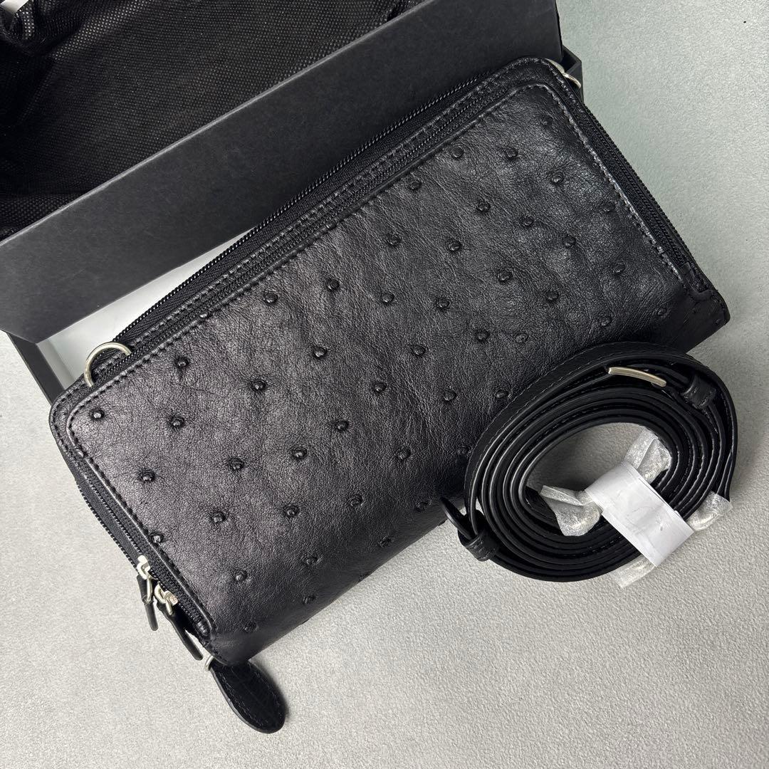 未使用品✨松屋 nordfiume オーストリッチ ショルダーウォレット 本革