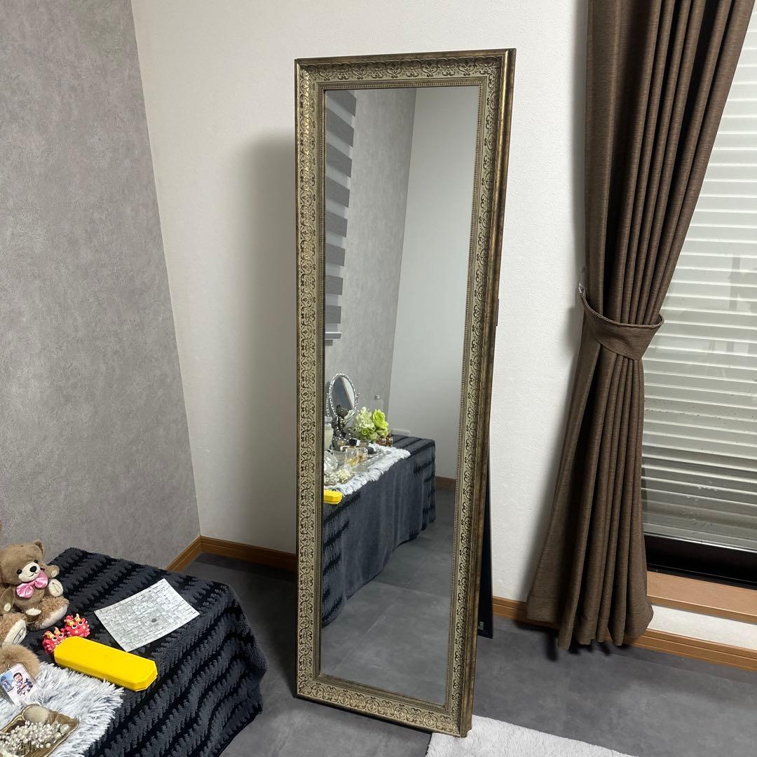最終値下げ‼️アンティーク調装飾的ゴールドフレームスタンドミラー