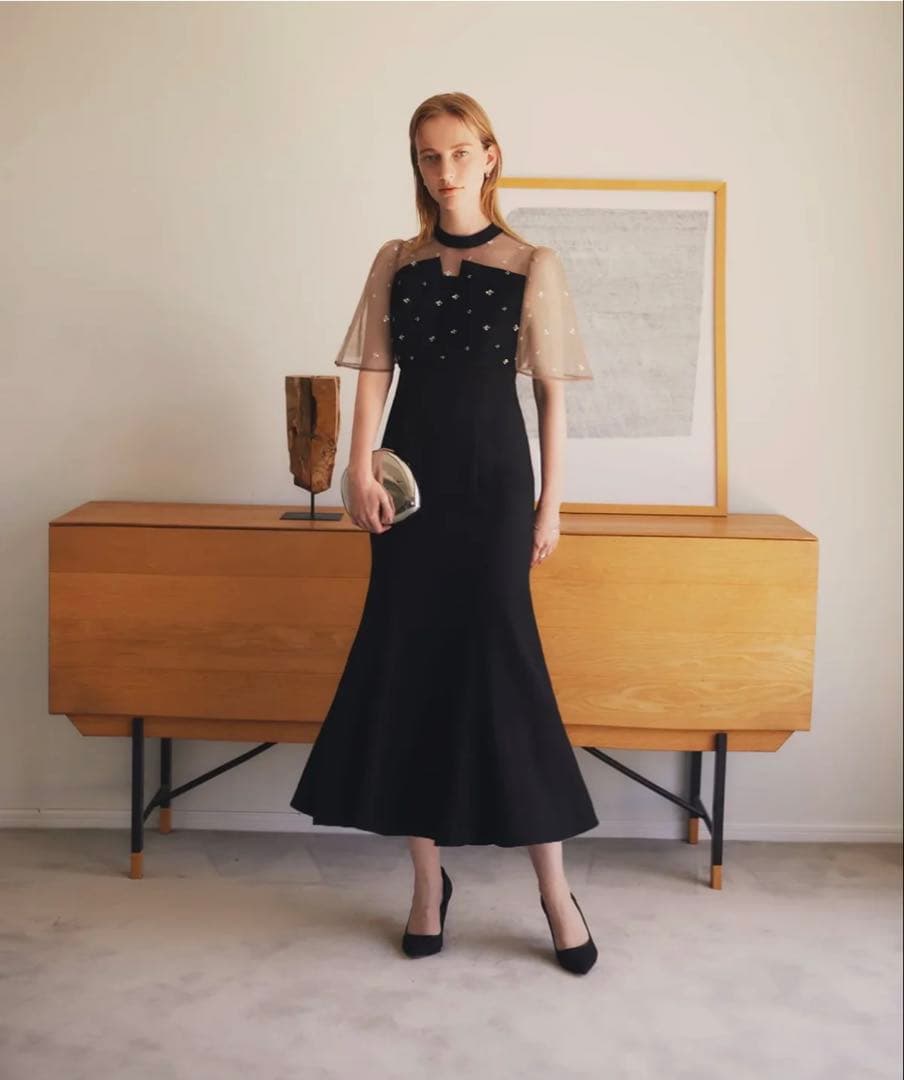 LEJA 花柄スパンコールチュールマーメイドワンピースドレス　Sサイズ