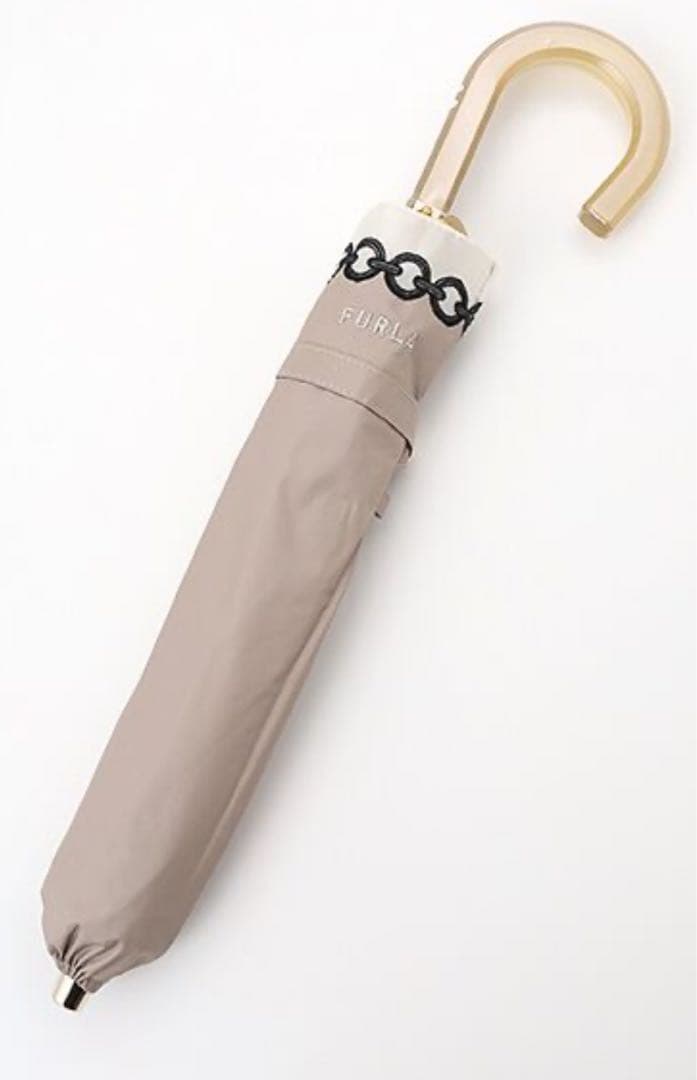 新品★ FURLA ★楽折★晴雨兼用折りたたみ日傘 ★チェーン刺繍”ベージュ