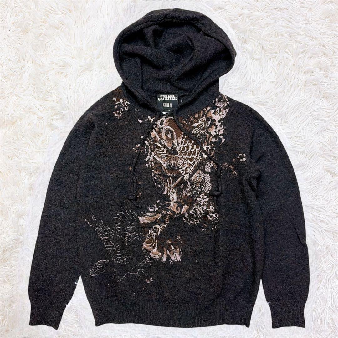 gaultier ゴルチエ　ウール混ニットパーカー　鯉柄　ジャガード　M