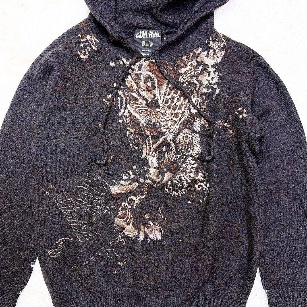 gaultier ゴルチエ　ウール混ニットパーカー　鯉柄　ジャガード　M
