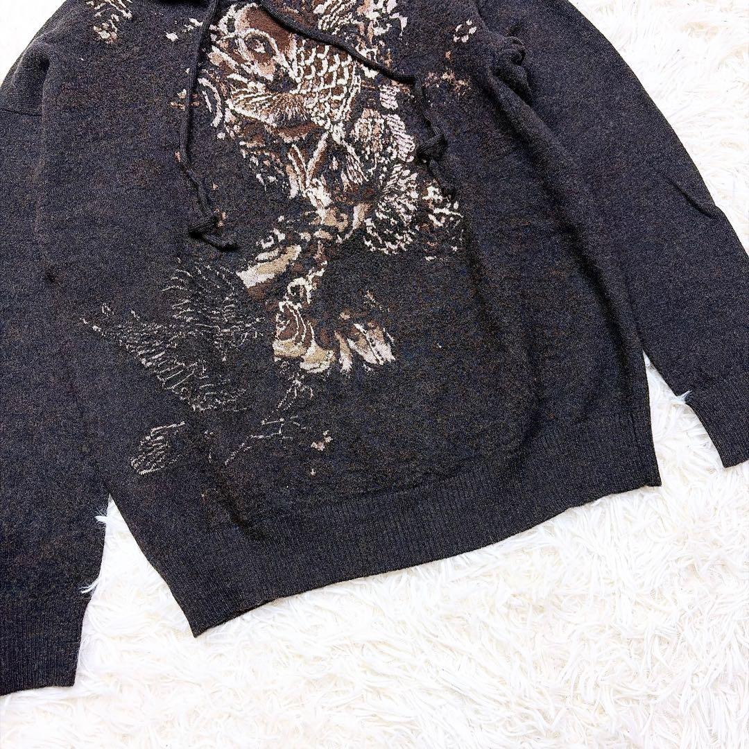 gaultier ゴルチエ　ウール混ニットパーカー　鯉柄　ジャガード　M