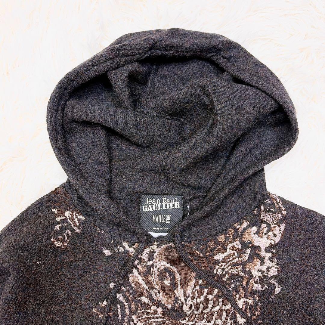 gaultier ゴルチエ　ウール混ニットパーカー　鯉柄　ジャガード　M