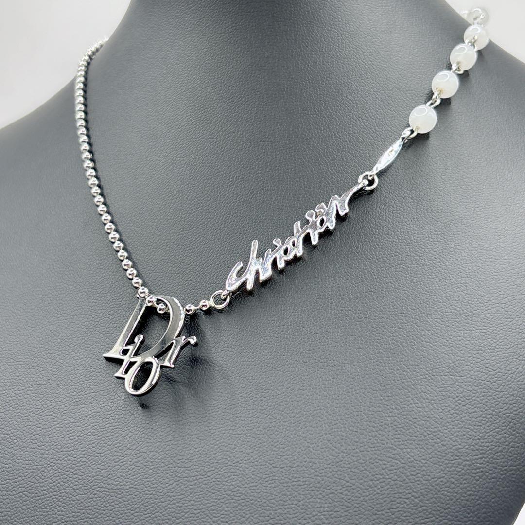 DIOR ヴィンテージ デザインネックレス シルバーカラー ロゴ Dモチーフ