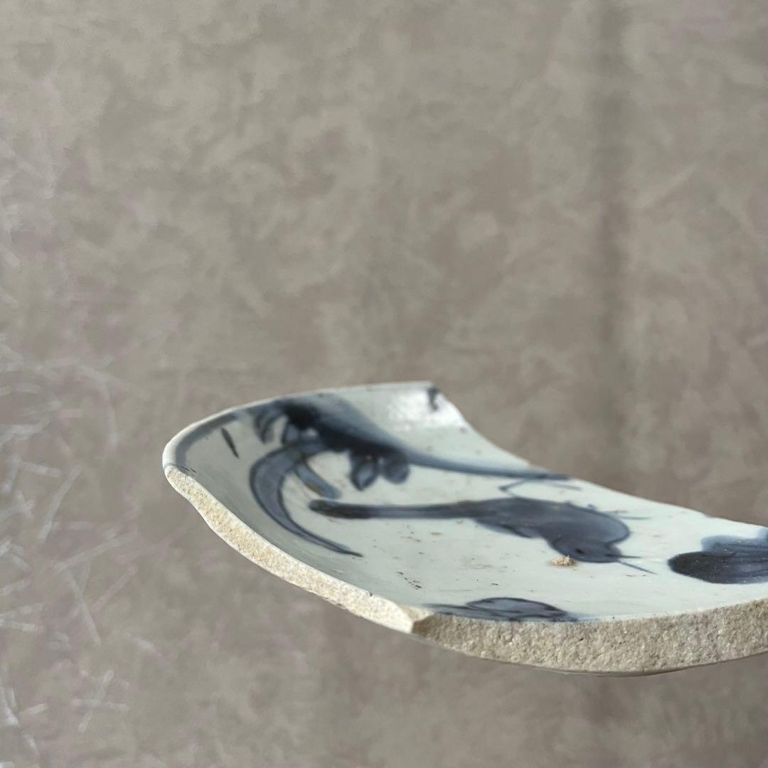 初期伊万里鶺鴒文皿陶片 百間窯 江戸初 古美術 骨董 アンティーク 古伊万里