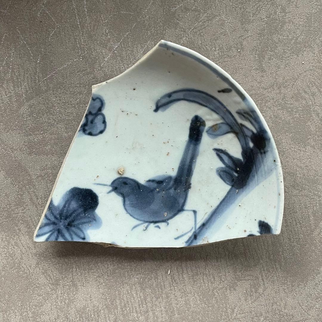 初期伊万里鶺鴒文皿陶片 百間窯 江戸初 古美術 骨董 アンティーク 古伊万里
