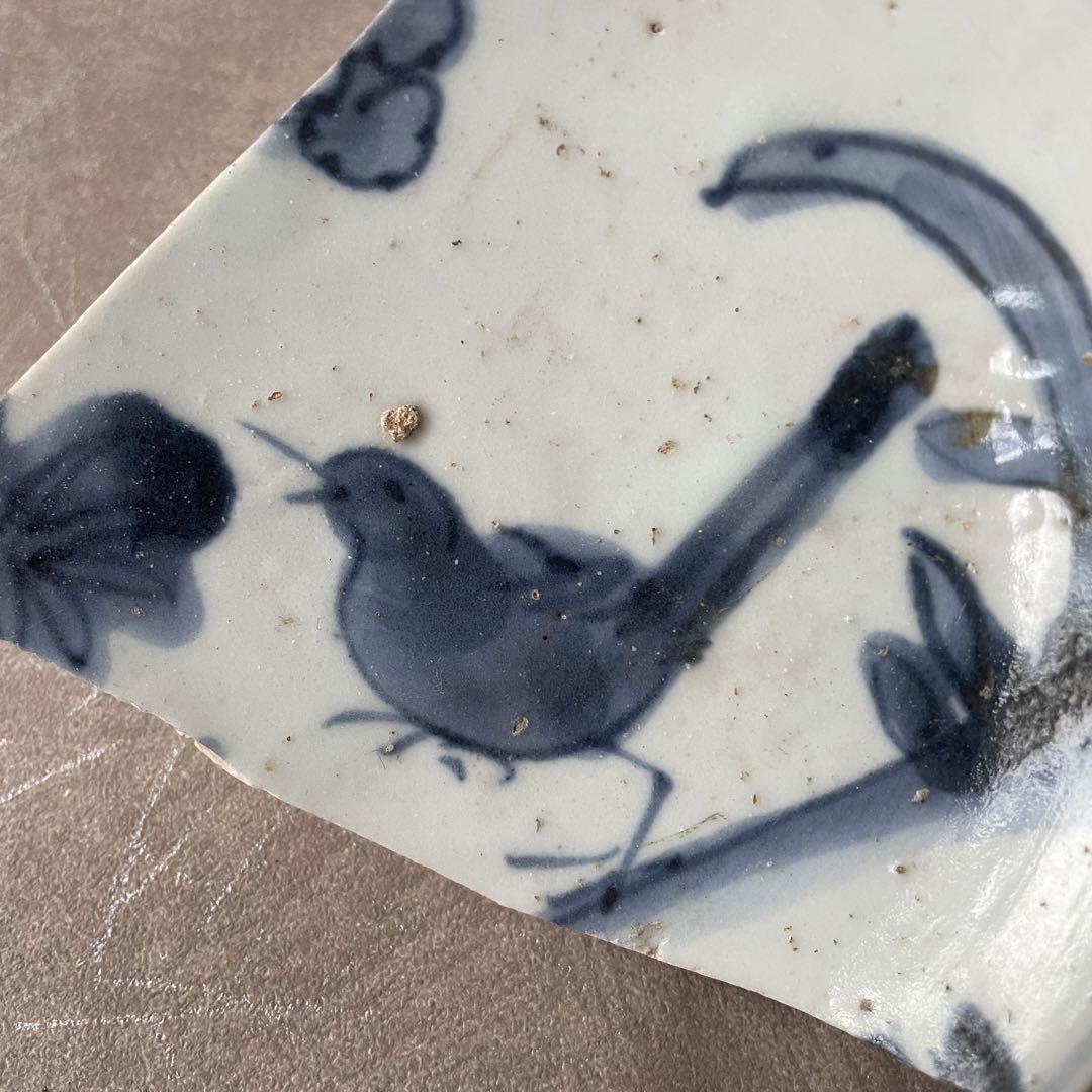 初期伊万里鶺鴒文皿陶片 百間窯 江戸初 古美術 骨董 アンティーク 古伊万里