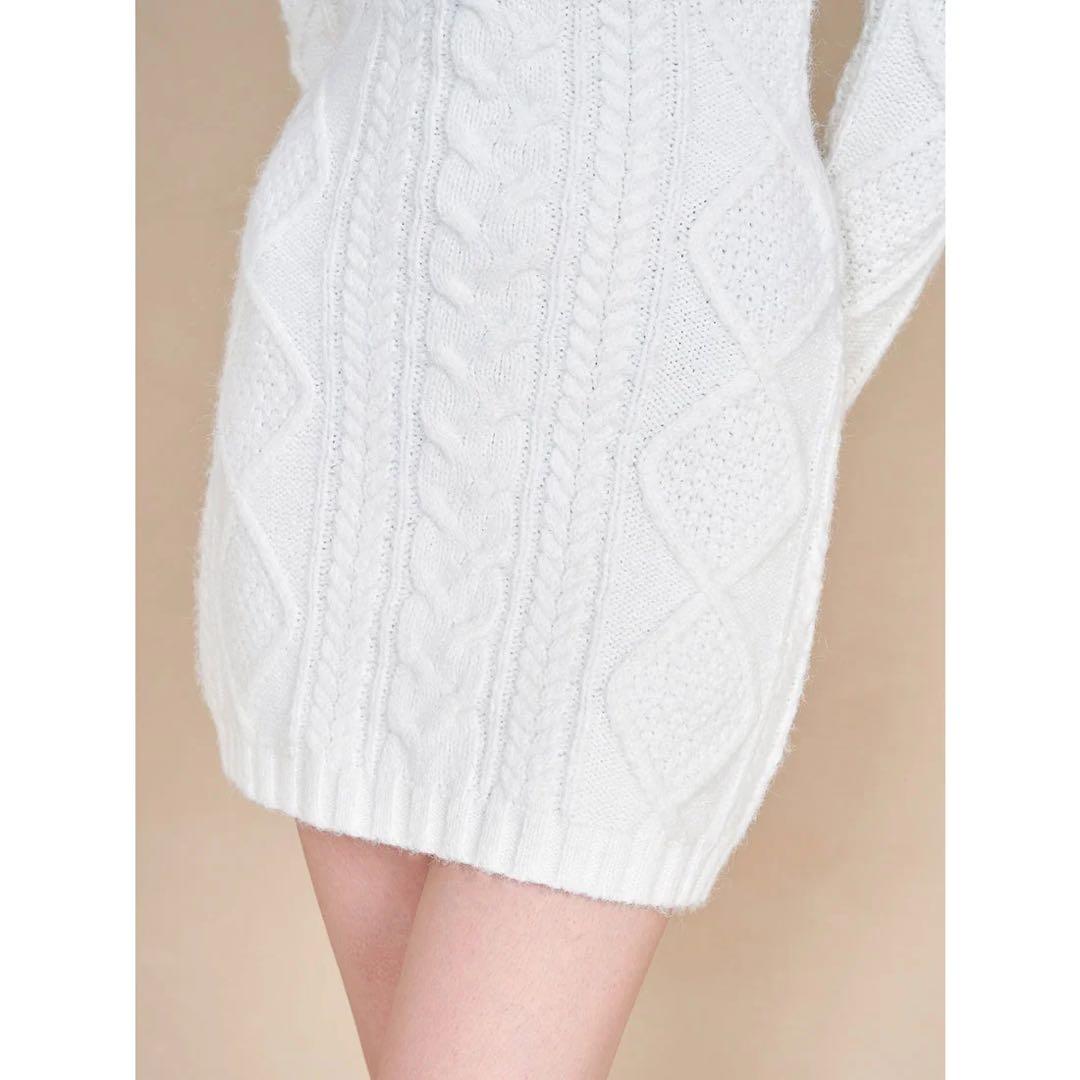 新品タグ付き ダーリッチ フードファーケーブルニットミニワンピース グレー FL