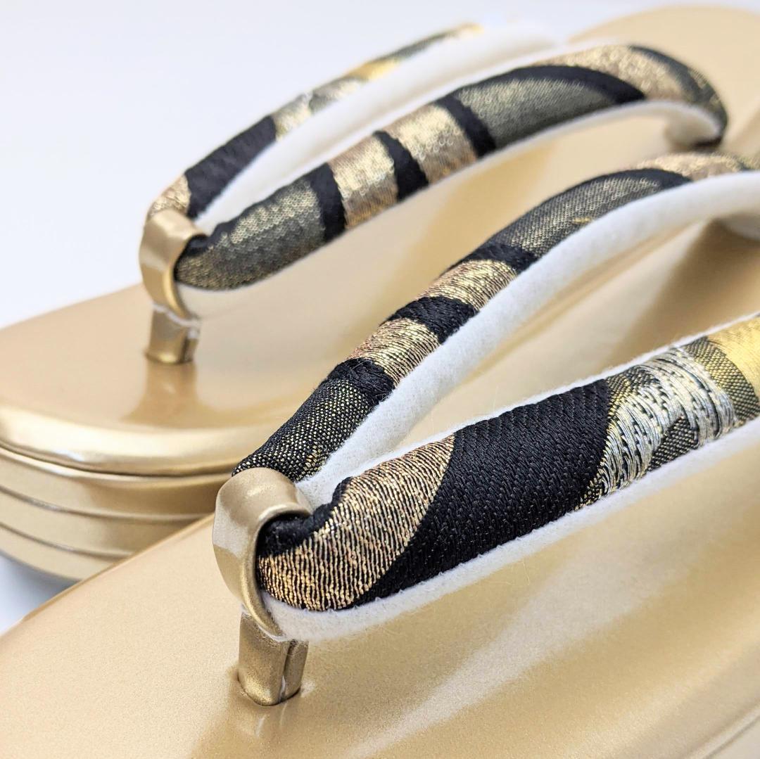 草履 バッグ セット 振袖用 帯地 ゴールド 3枚芯 フリーサイズ u52-5