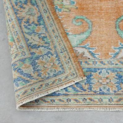 トルコ ヴィンテージラグ A79 大判 オレンジ ターコイズ ネイビー