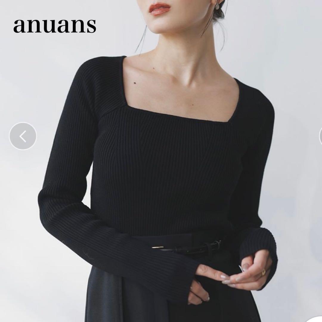 anuans アニュアンス　カシミアブレンド　デコルテ　リブニットプルオーバー