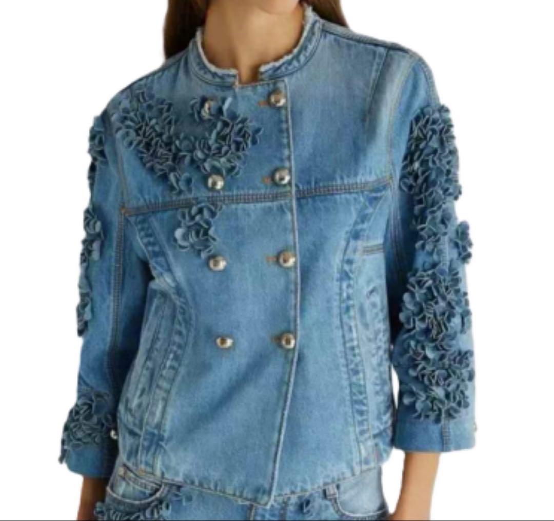 【美品】ERMANNO SCERVINOデニムジャケット　フラワーモチーフ