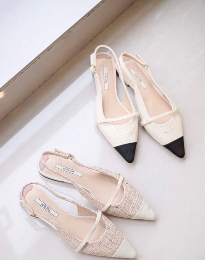 靴 herlipto Tweed Slingback Flats