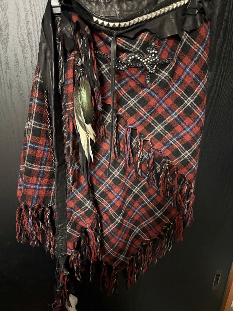 KMRii レザーチェック柄フェザーストール 巻スカート ifsixwasnin