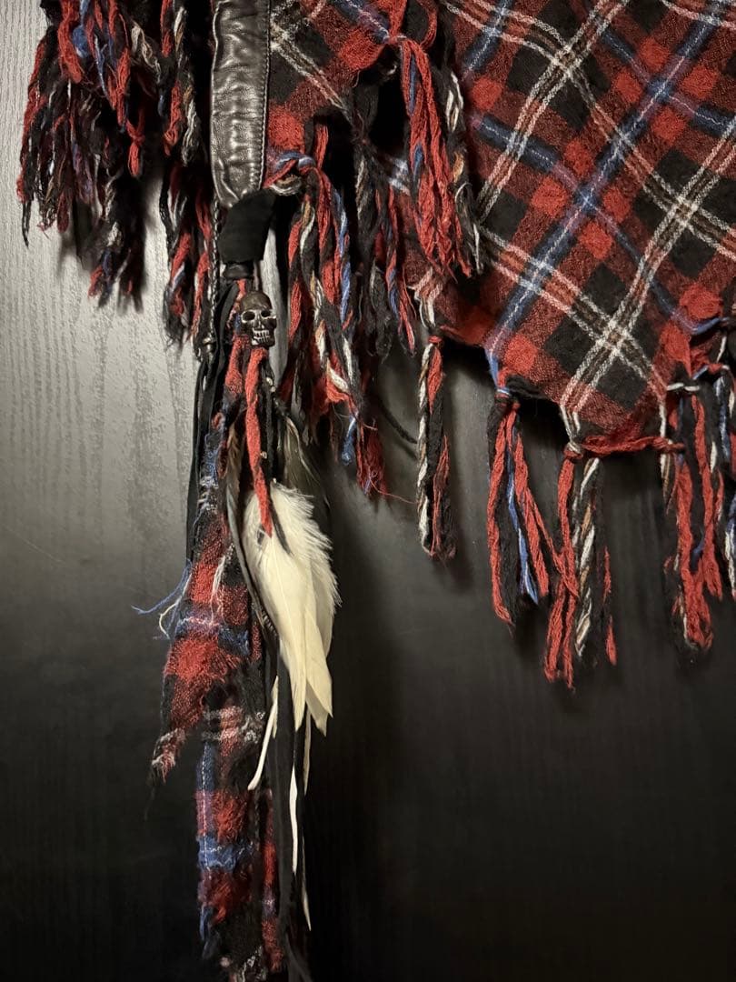 KMRii レザーチェック柄フェザーストール 巻スカート ifsixwasnin