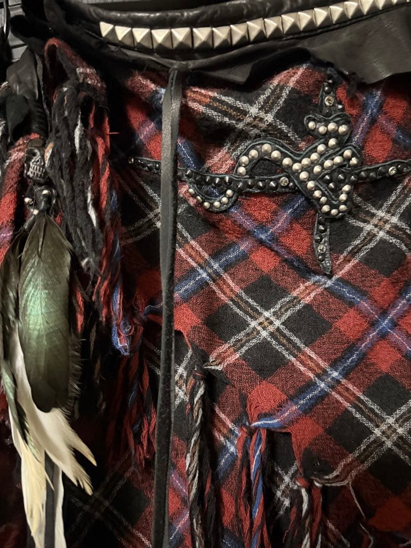 KMRii レザーチェック柄フェザーストール 巻スカート ifsixwasnin