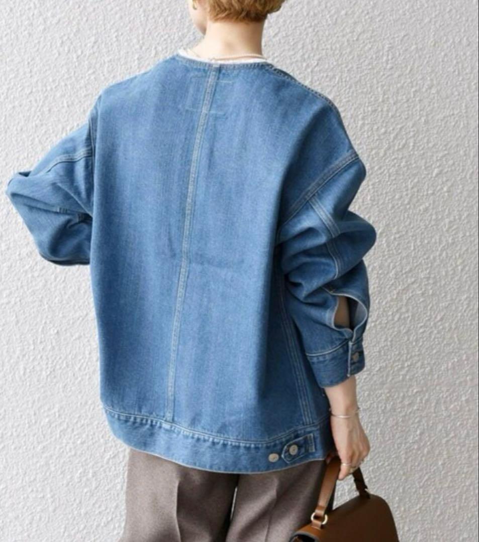 ships any denim シップス　エニィ　ノーカラーデニムブルゾン