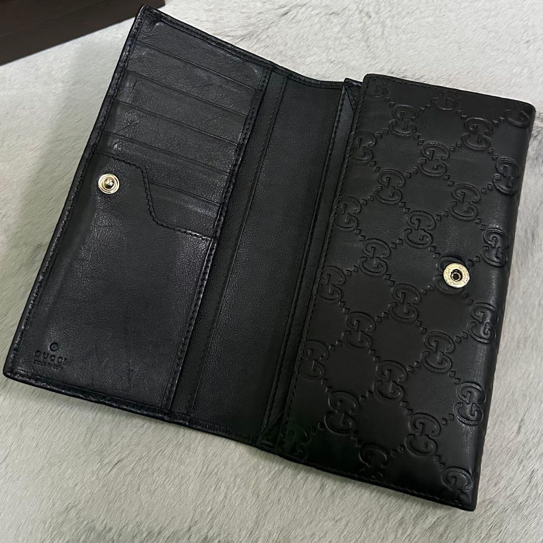 GUCCI グッチ　長財布　メタルロゴ　グッチシマ　ブラック　GG