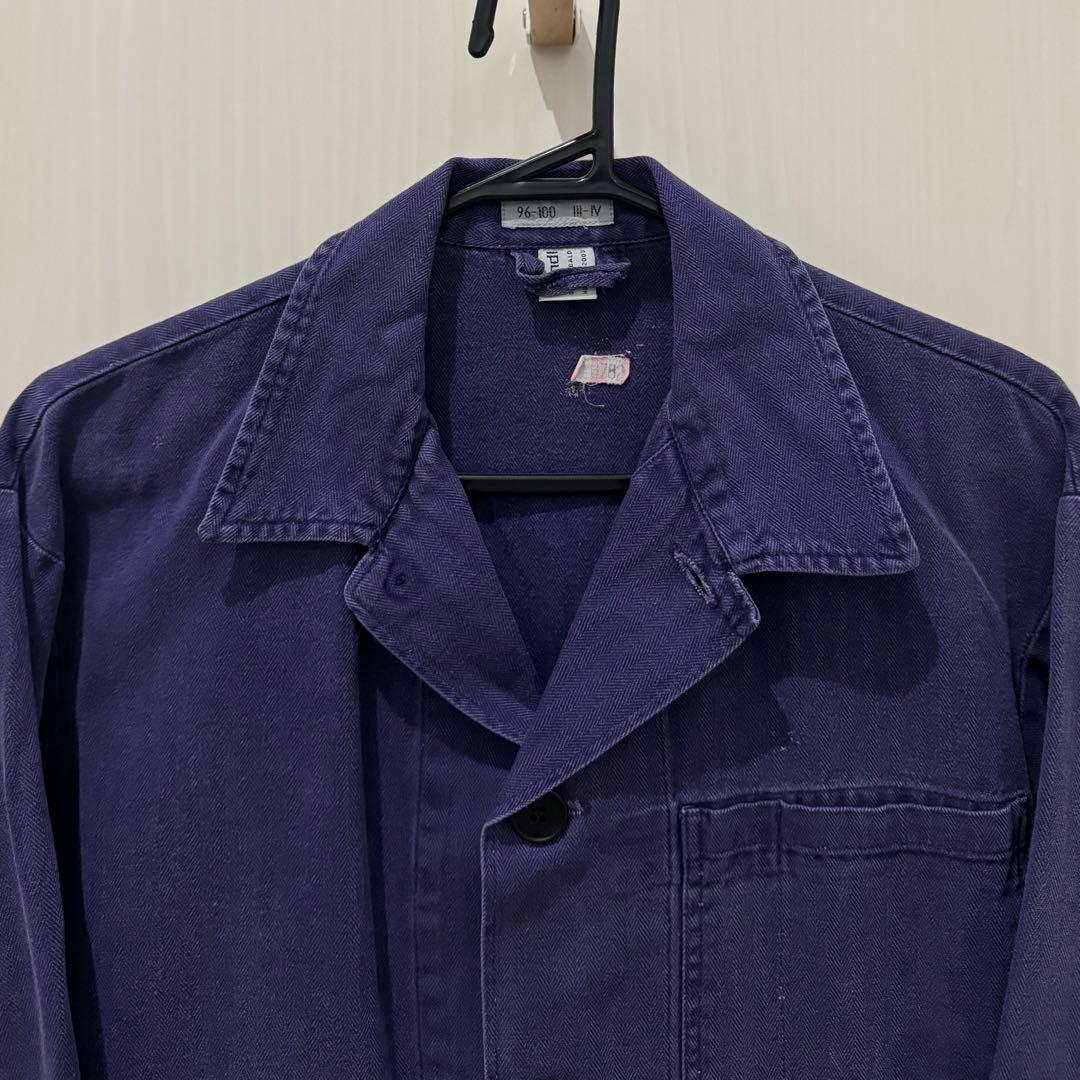 実物 USED オーストリア軍 ヘリンボーンツイル ブルーワークジャケット