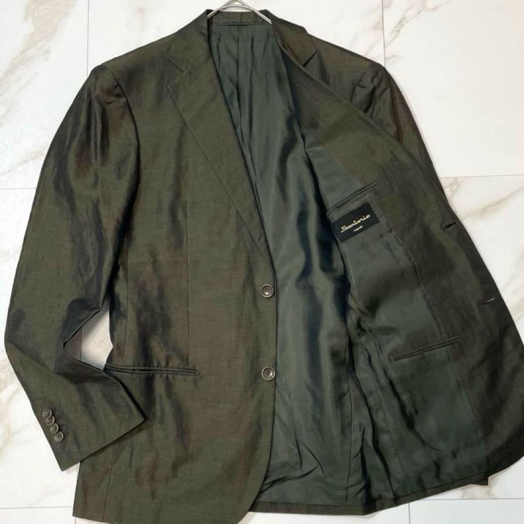 【美品 リネン混】Sartorio サルトリオ テーラードジャケット 光沢感
