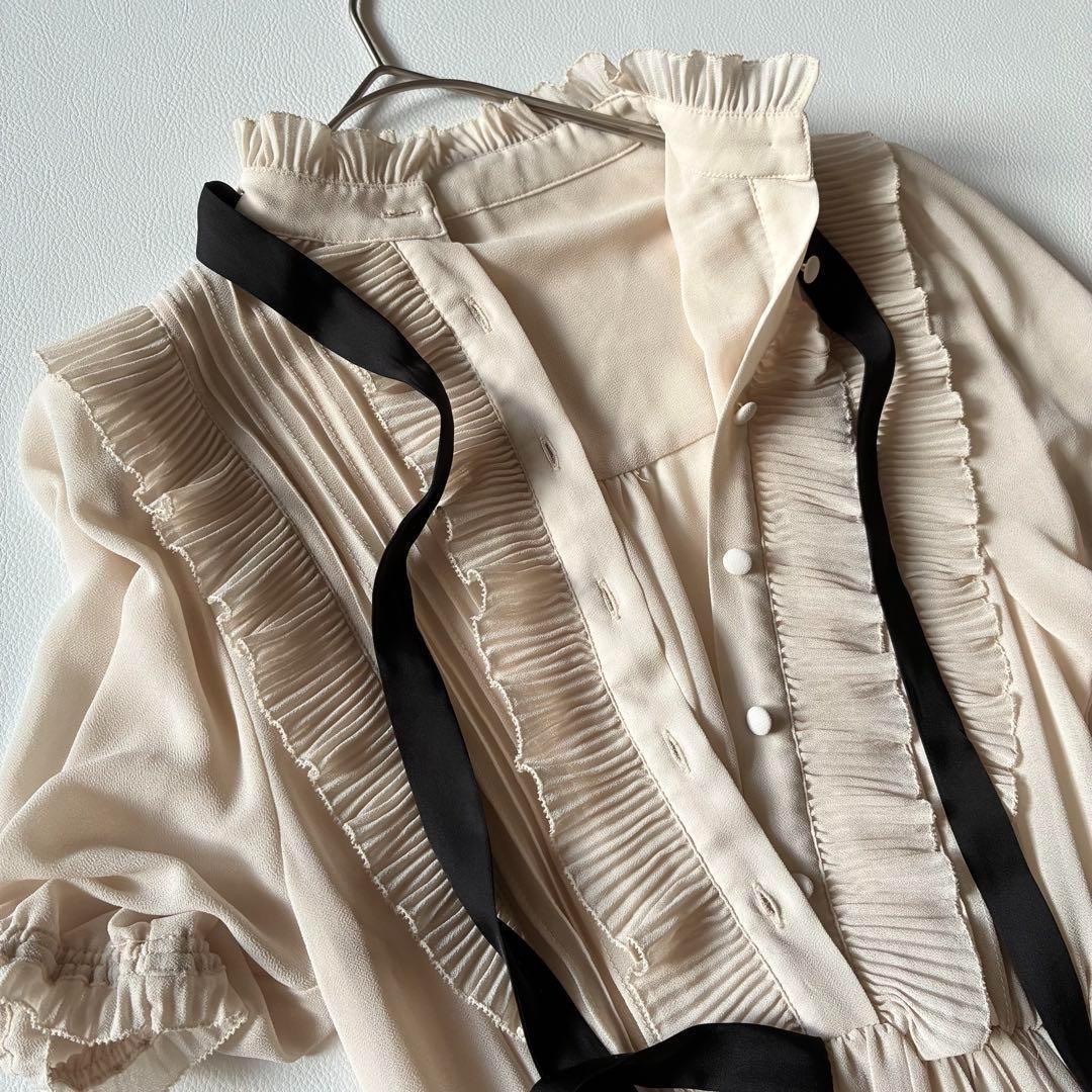 極美品✨DSC ダブスタ　プリーツシフォンボウタイワンピース　インナー付き　38