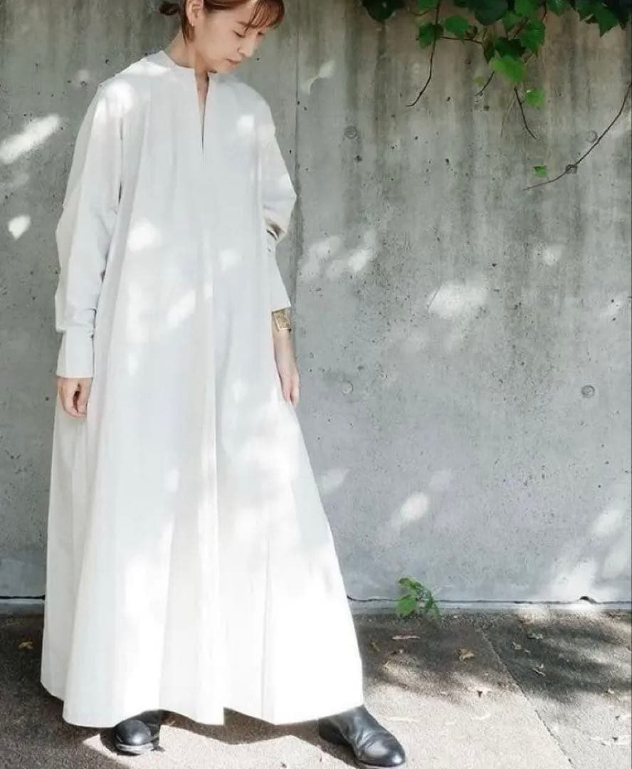 nui mond/カフタンドレス/近江晒し加工/ライトグレー