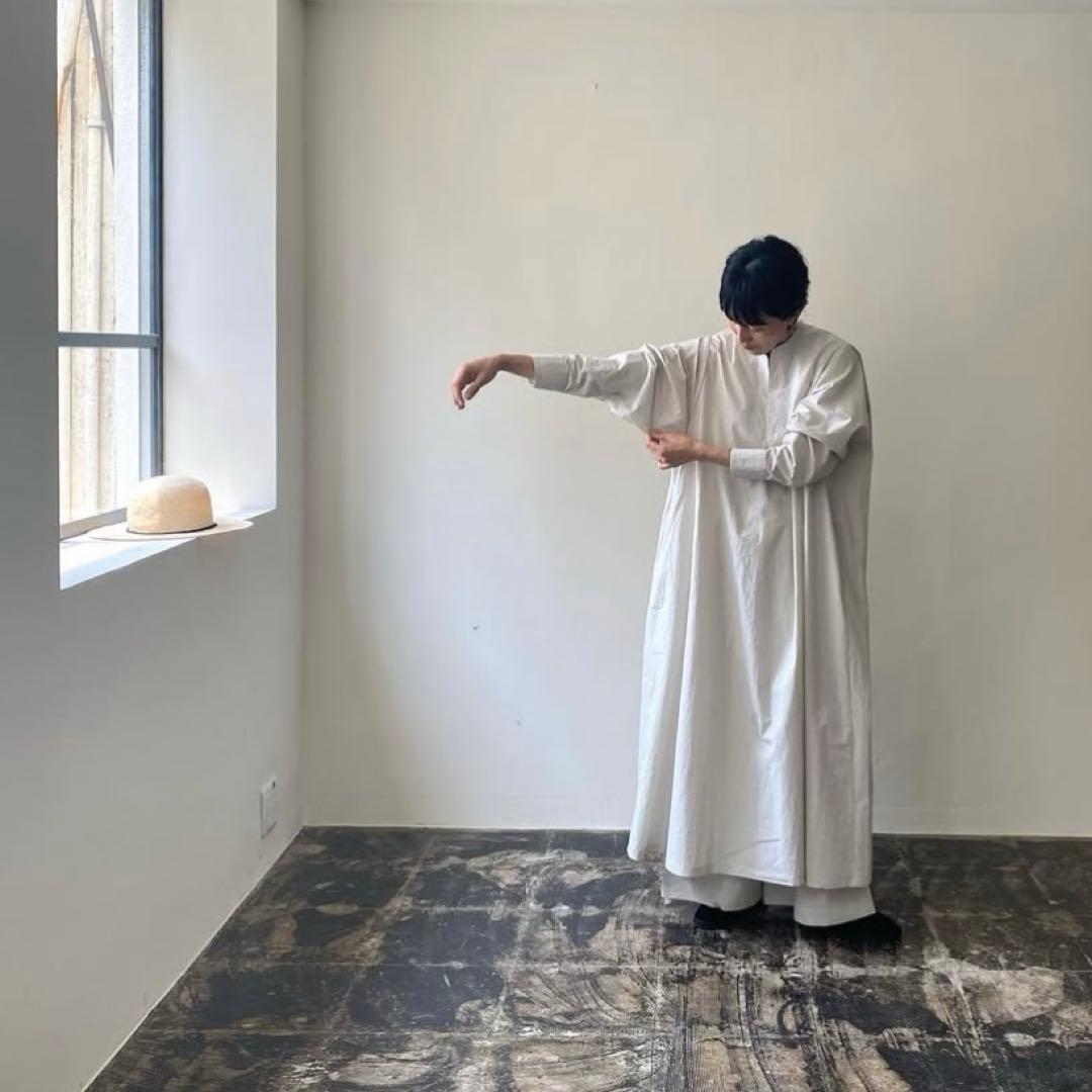 nui mond/カフタンドレス/近江晒し加工/ライトグレー