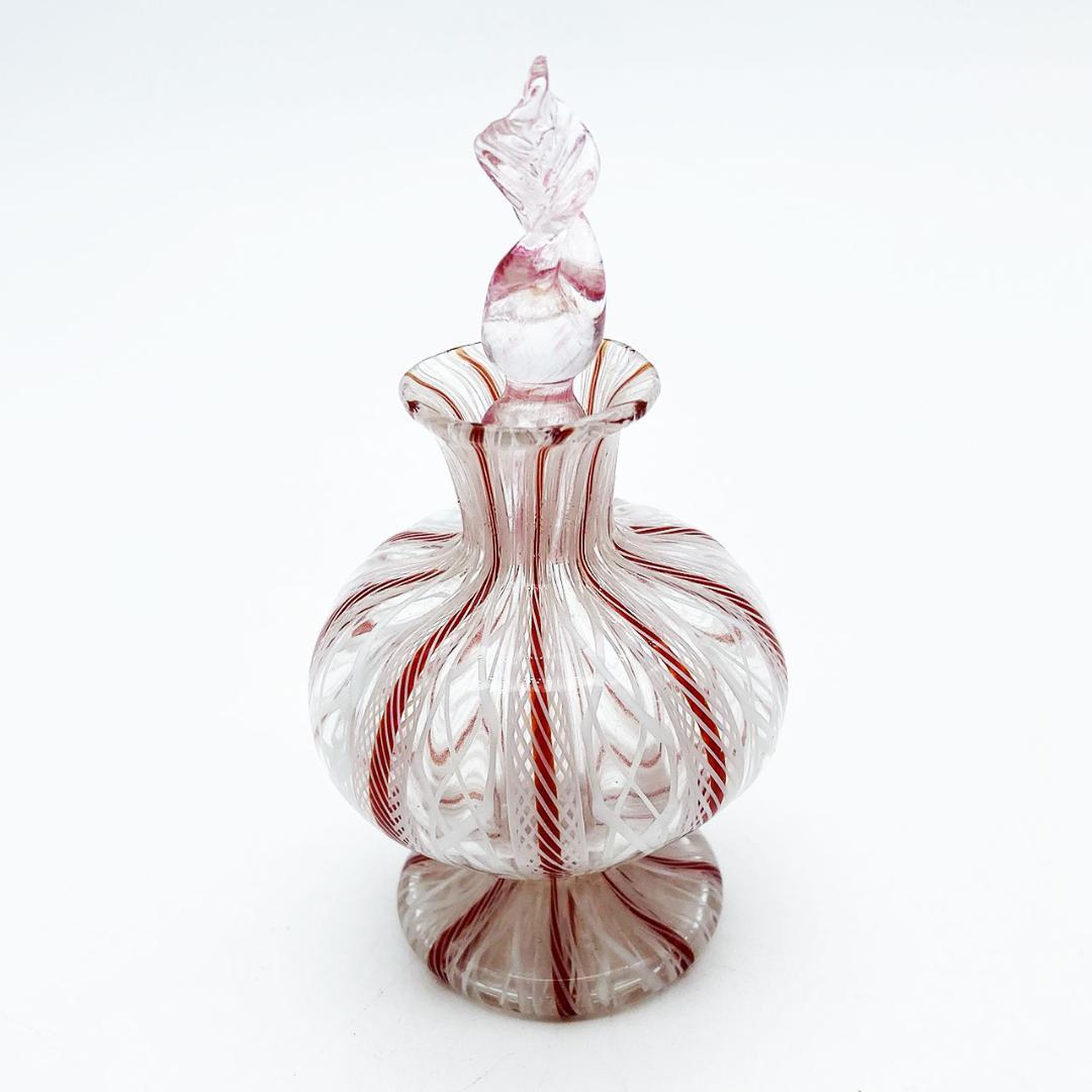 ヴェネチアガラス ムラノ イタリア 香水瓶 フィリグラーナ ロゼ レース模様