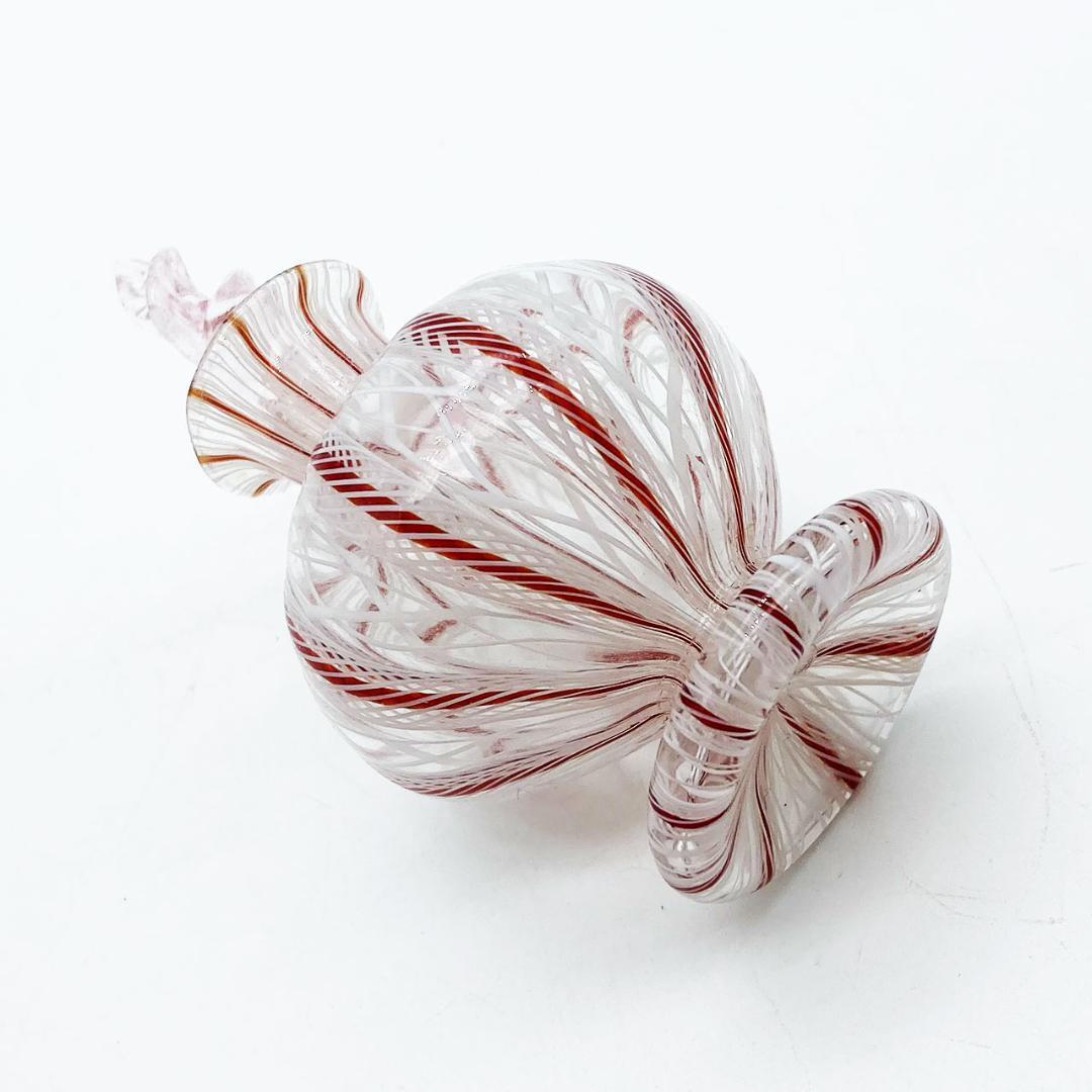 ヴェネチアガラス ムラノ イタリア 香水瓶 フィリグラーナ ロゼ レース模様