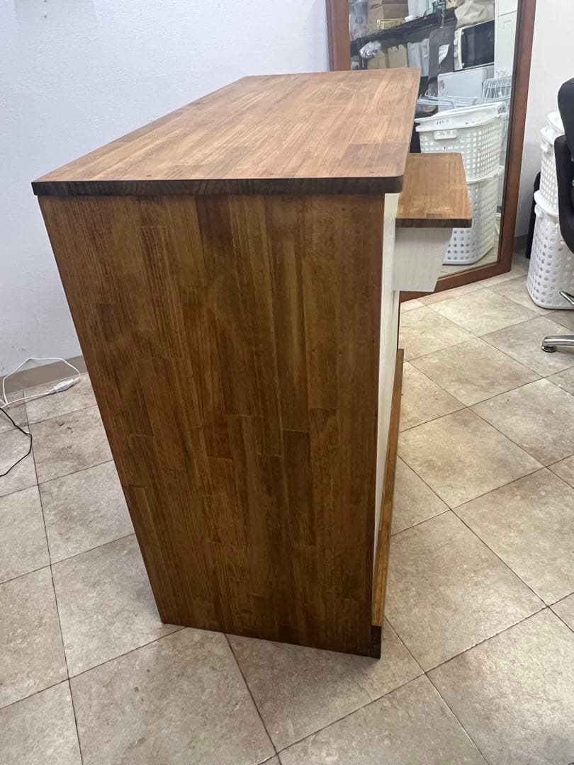 【サロン向き】木製カウンターテーブル 収納付き