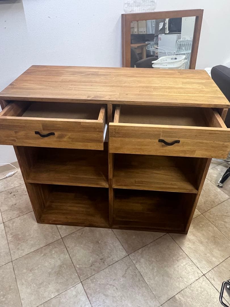 【サロン向き】木製カウンターテーブル 収納付き