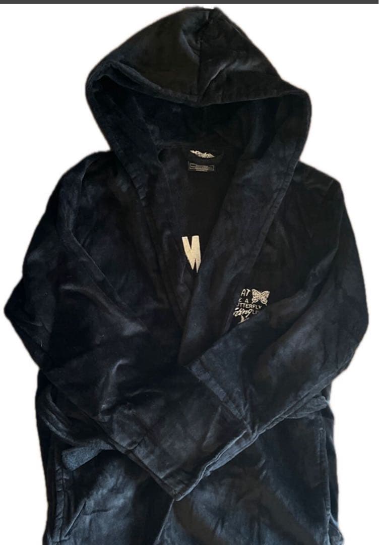 ★モハメド・アリ刺繍フーディガウン★WORN FREE★Lサイズ★パイル★BK★