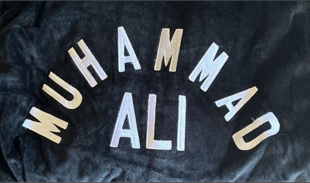 ★モハメド・アリ刺繍フーディガウン★WORN FREE★Lサイズ★パイル★BK★