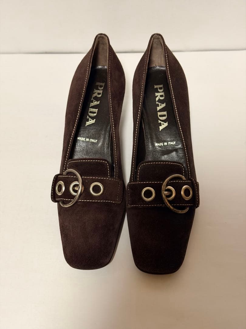 新品未使用　PRADA ダークブラウン スエード ローファー　プラダ35.5