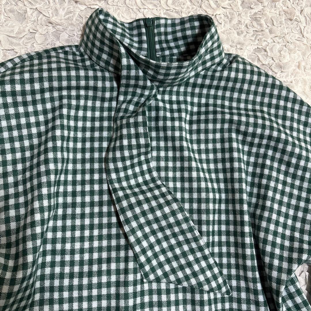 美品　SHE Tokyo カシミヤ混 ボリュームスリーブ ブラウス ボウタイ　F