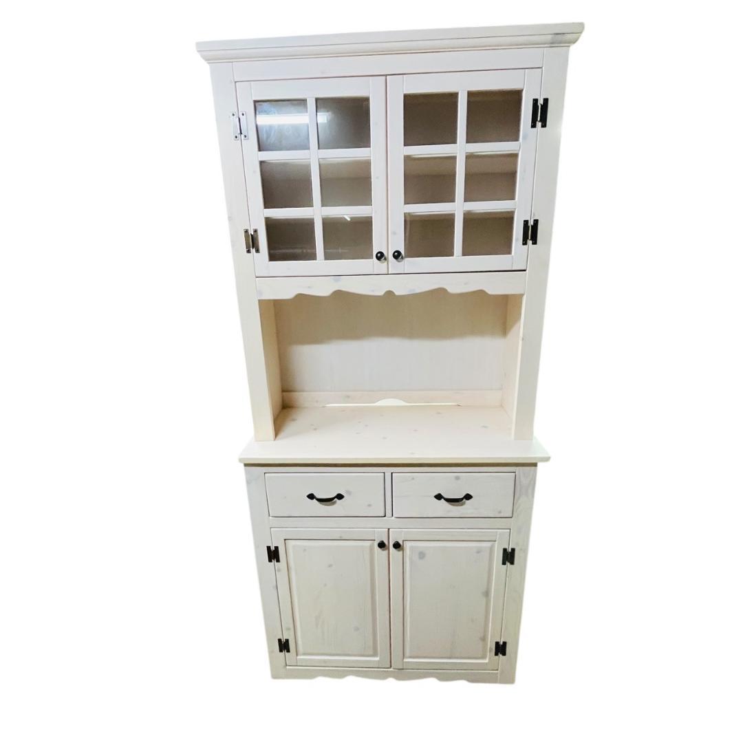 カントリー調 食器棚 90センチ幅 レンジボード ホワイト 北欧風