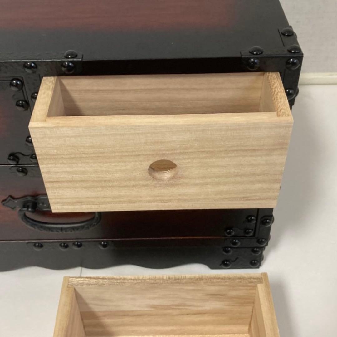 からくり 小引き出し 箪笥 チェスト 隠し収納 木製 桐⁇ 金具 和風 民芸調