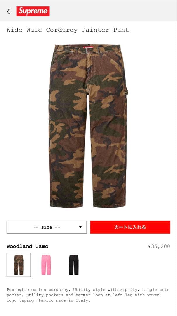シュプリームsupreme CorduroyPainter Pant W34
