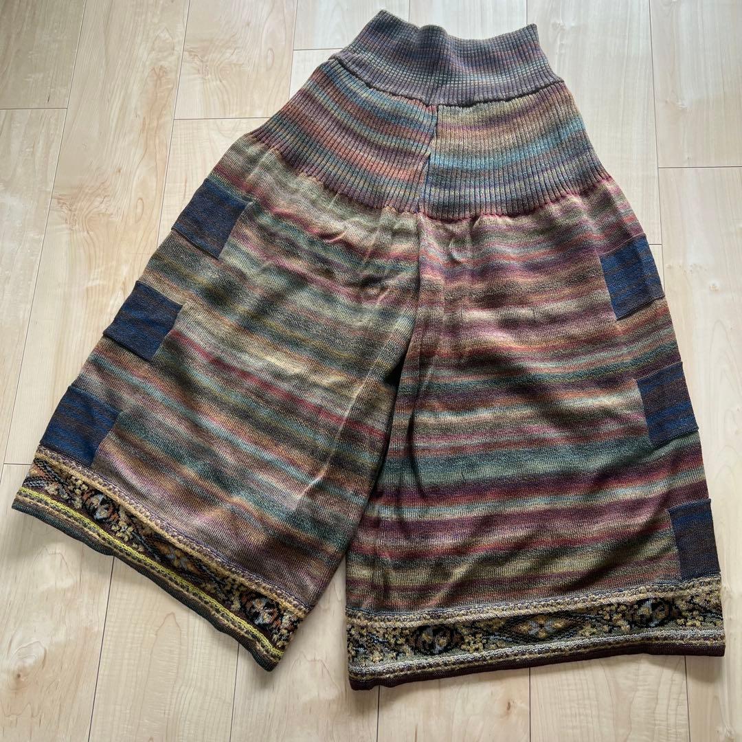 美品♡M&KYOKO ボーダーニットワイドパンツ　M-Lサイズ