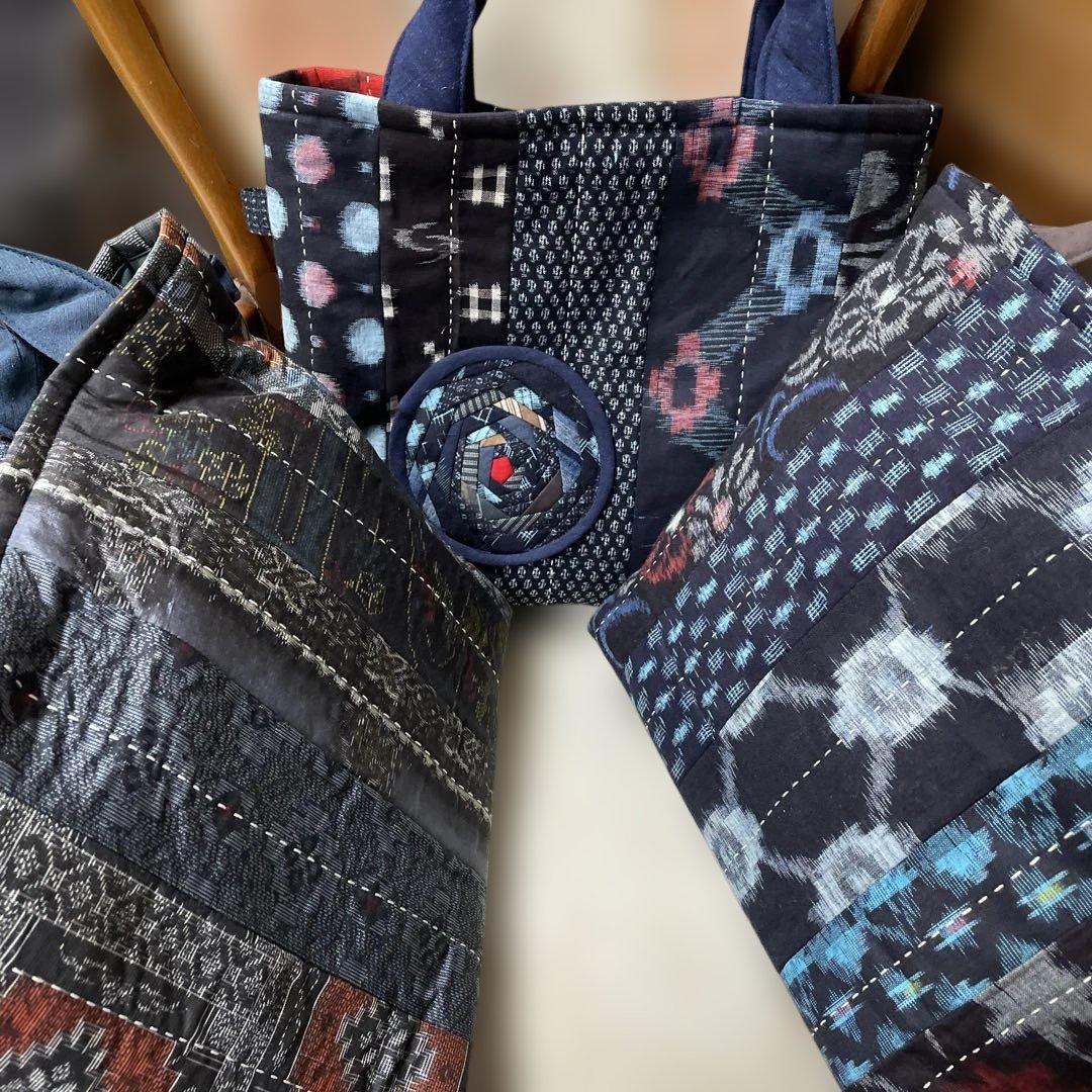 M156 バッグ３点まとめて売り　絣2点　大島1点　古布リメイク