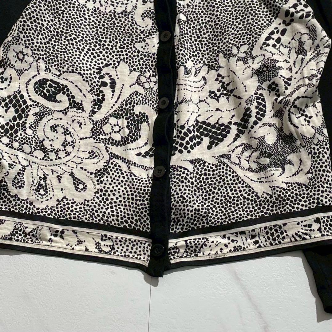 極美品✨LEONARD レオナール カーディガン レース柄 シルク混 M 黒