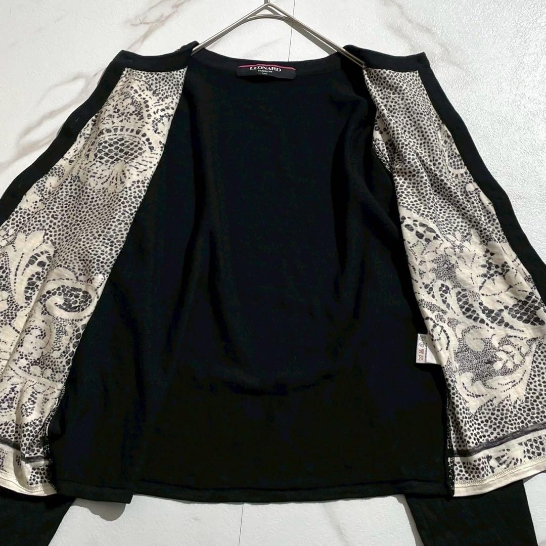 極美品✨LEONARD レオナール カーディガン レース柄 シルク混 M 黒
