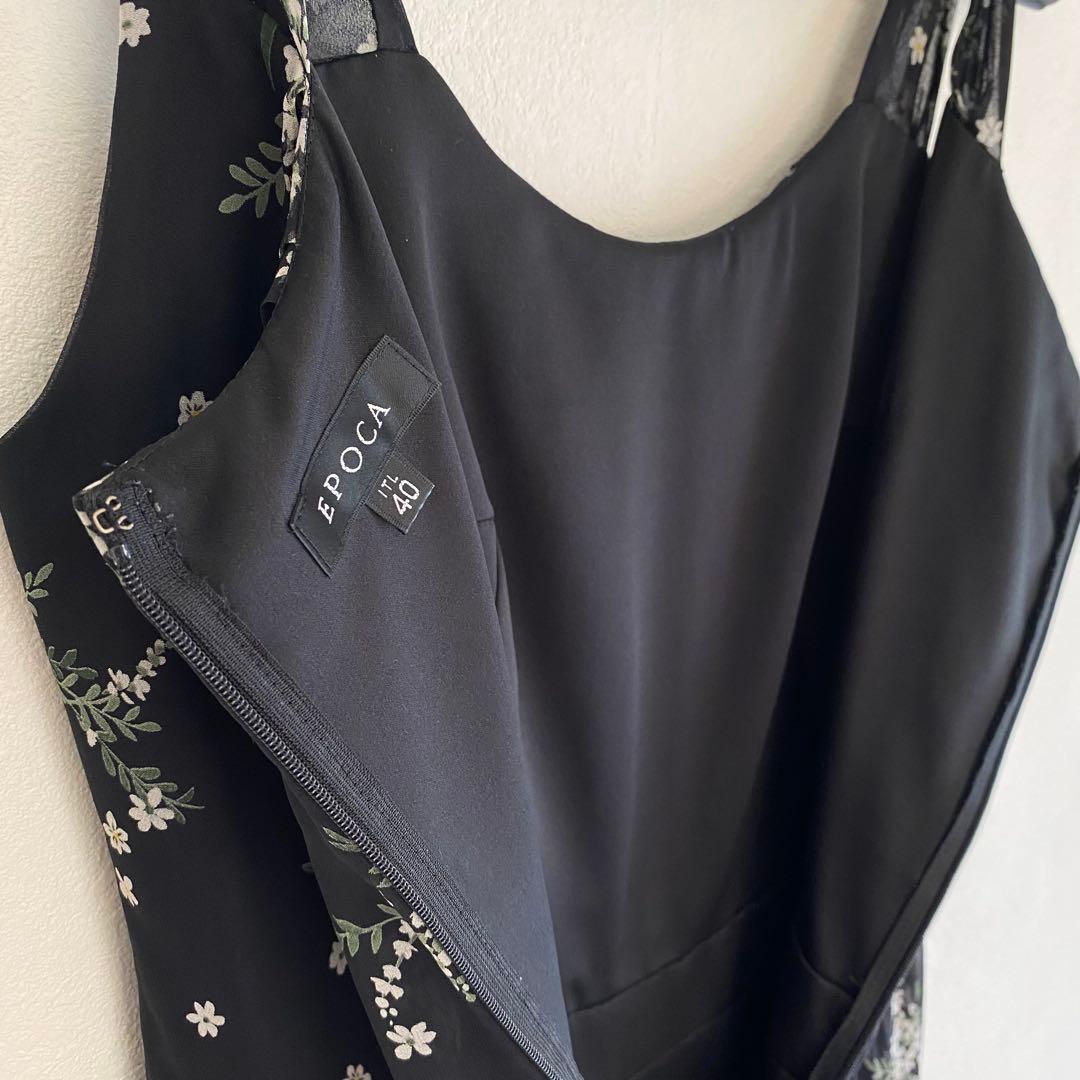 パニエ付き 花柄シフォン×フレアパーティードレス ブラック EPOCA